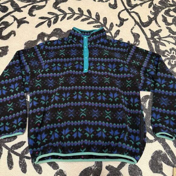 Vintage 90s LL Bean Snap T Fleece Jacket Men's Large Aztec Navajo Print Pullover - Picture 1 of 6